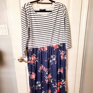 Navy Striped & Floral Maxi Dress plus size xxl